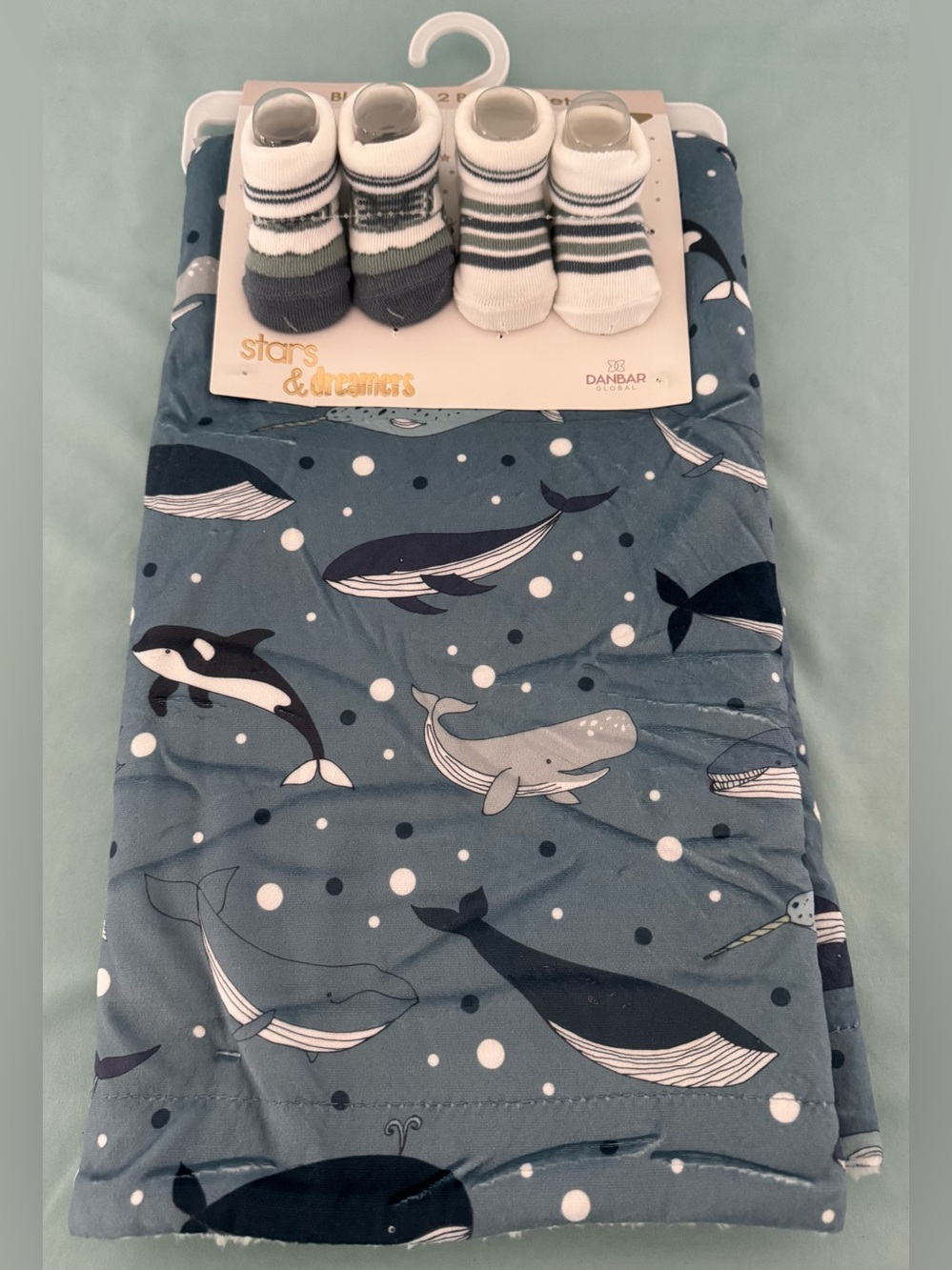 Baby Blanket Featuring Whales & 2 Booties Sets